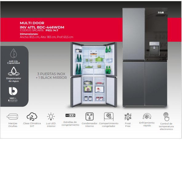Refrigeradora Rca Quaddoor Mirror Glass Bcd-446wdm 417L