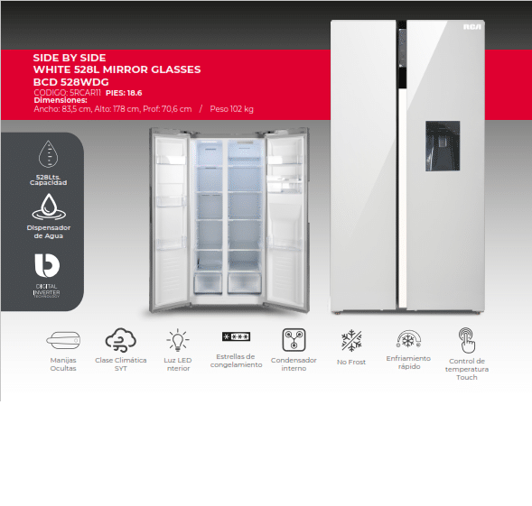 Refrigeradora Bcd-528WDS Side By Side Blanca Rca 528L