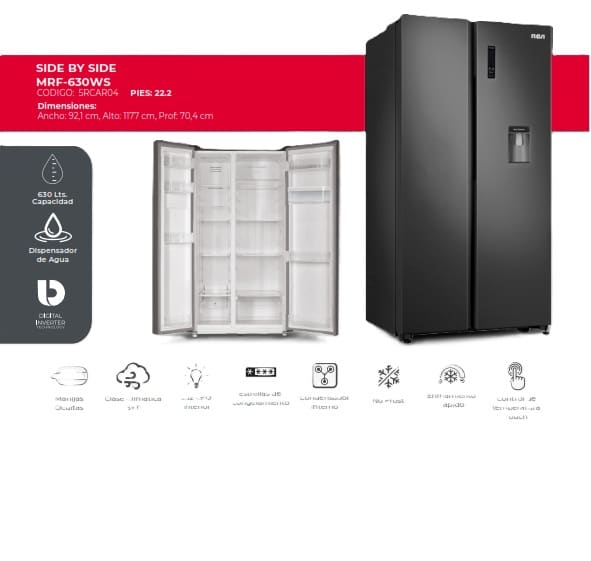 REFRIGERADORA MRF-605W rca cromada con dispensador