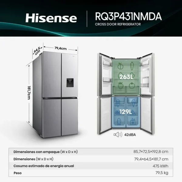 refrigeradora no frost hisense rq3p431nmda 465 litros