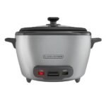 Black & Decker Olla Arrocera Antiadherente RC5200M Silver con Vaporera, Espátula y Medidor 20Tz 4.8L 700W